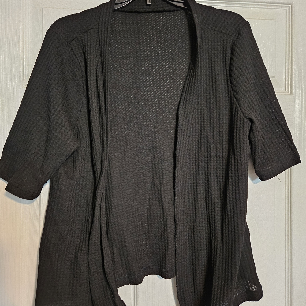 SHEIN Black Textured Knit Short Sleeve Cardigan